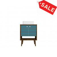 Manhattan Comfort 239BMC93 Liberty 23.62 Bathroom Vanity with Sink and 2 Shelves in Rustic Brown and Aqua Blue